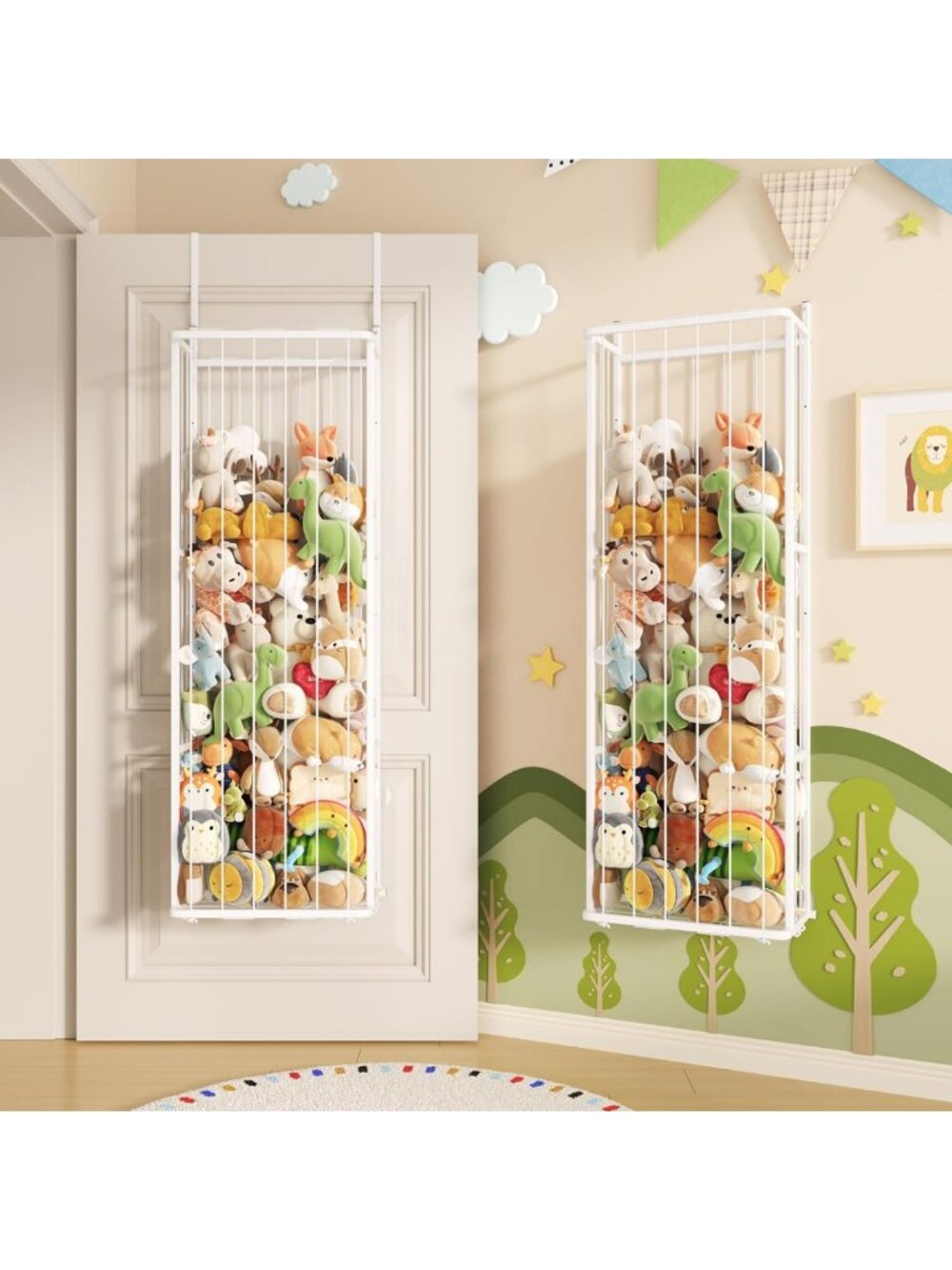 Over Door Hanging Stuffed Animal Storage - 3-Tier Toy Organizer for Kids